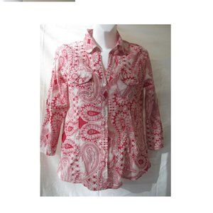 Top Blouse Shirt PM Petite Medium Sleeves Eden&Olivia Paisley print button-down